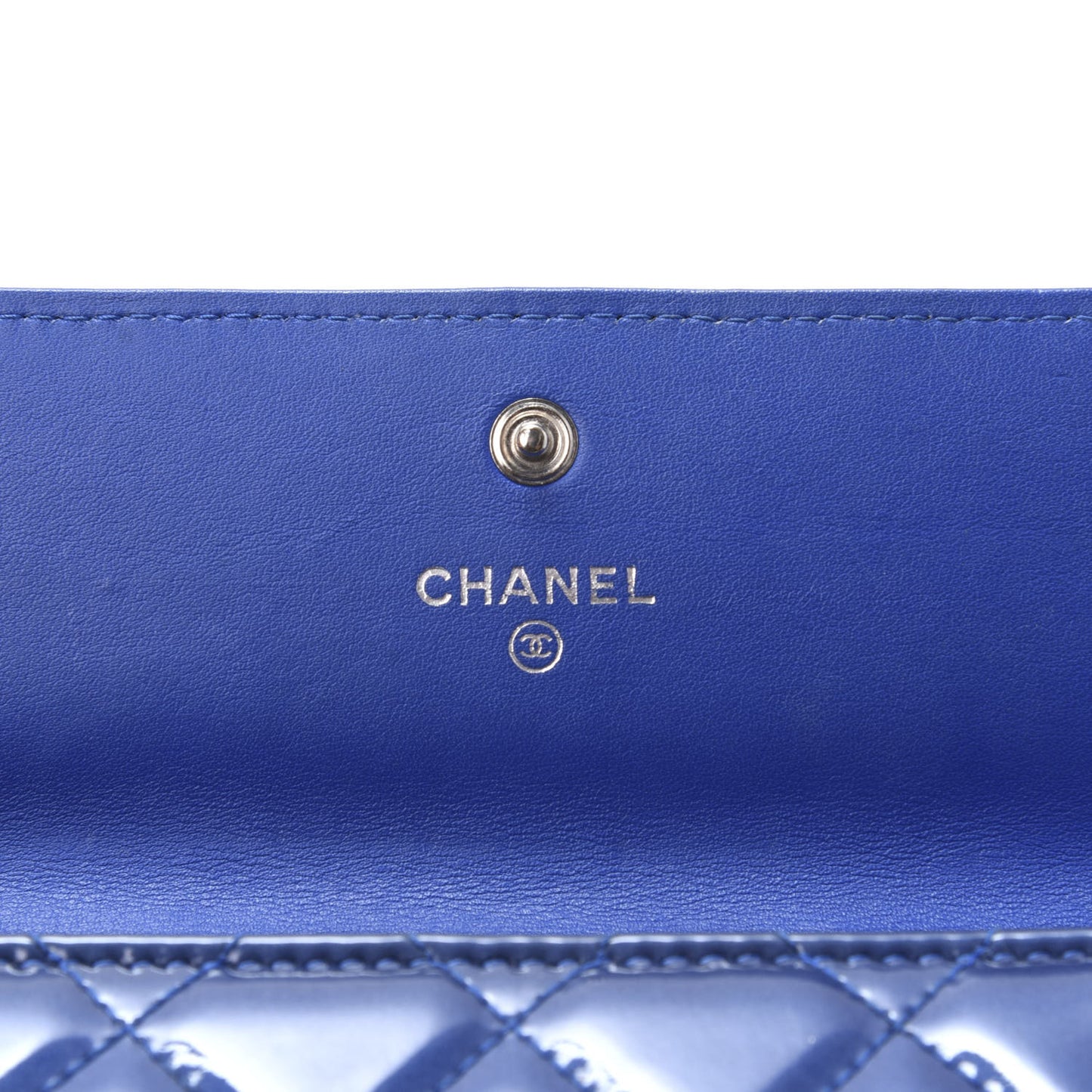 Patent Quilted Large Flap Wallet Blue