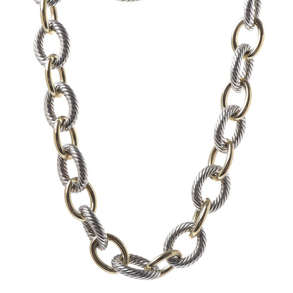 David Yurman Sterling Silver 18K Yellow Gold 18mm Extra Large Oval Link Necklace 1 of 6