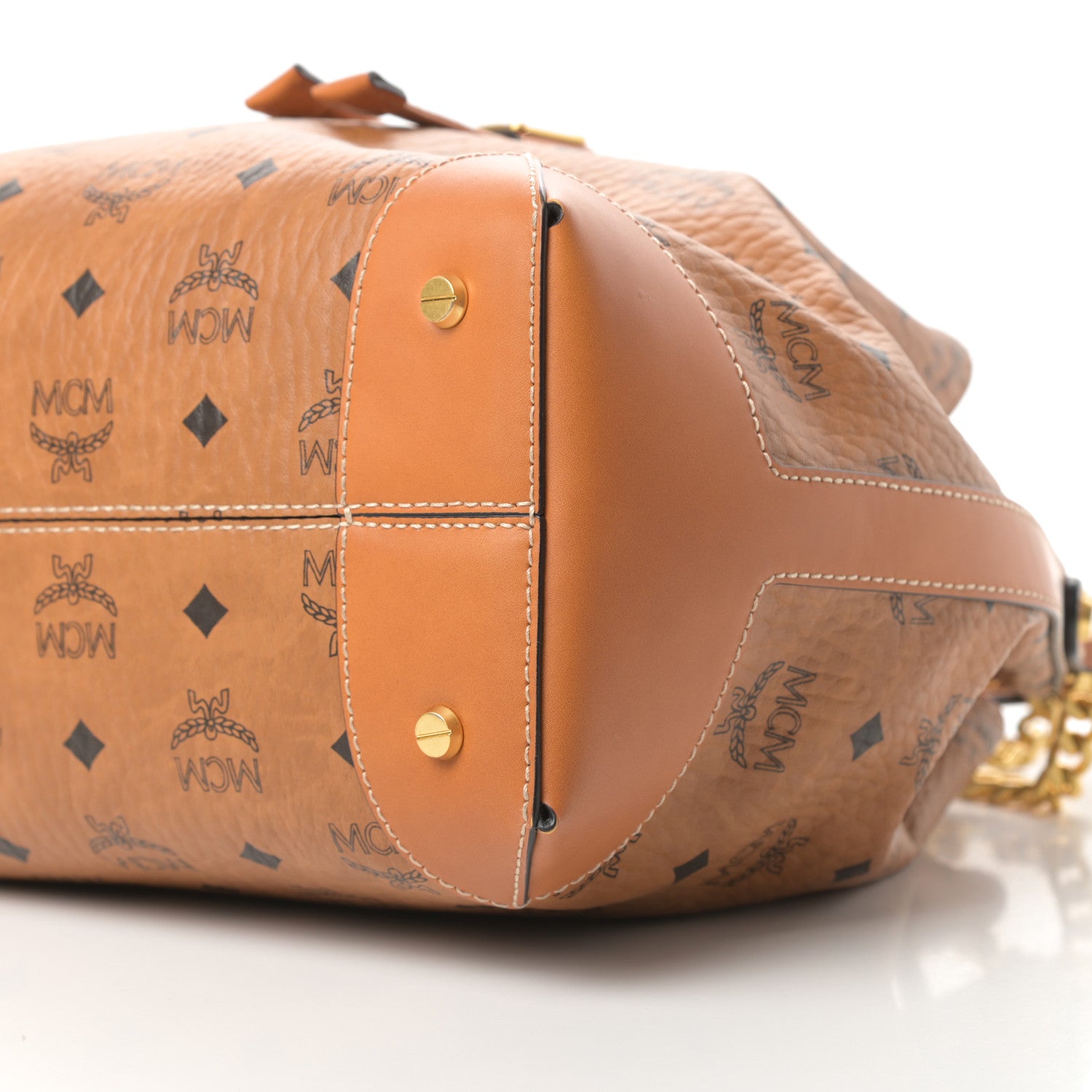 MCM Visetos Small Soft Berlin Drawstring Bucket Bag Cognac 10 of 10