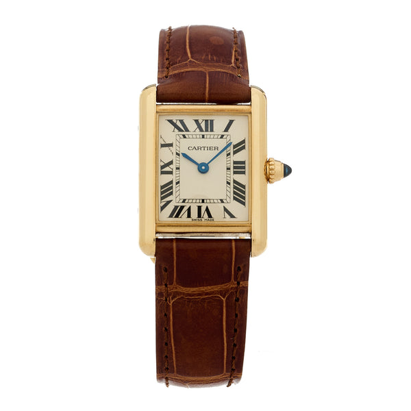 Cartier 18K Yellow Gold Alligator 22mm Tank Louis Quartz Watch