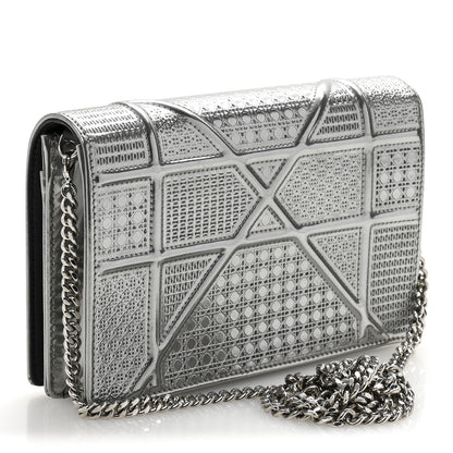 Christian Dior Metallic Patent Micro-Cannage Diorama Wallet on Chain Pouch Silver 3 of 15