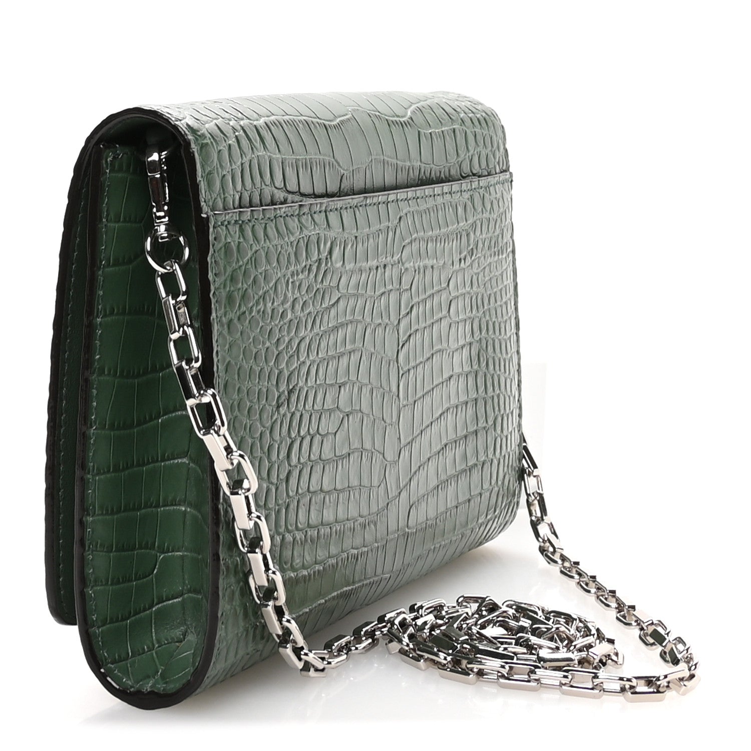 Jimmy Choo Calfskin Crocodile Embossed Varenne Chain Clutch Dark