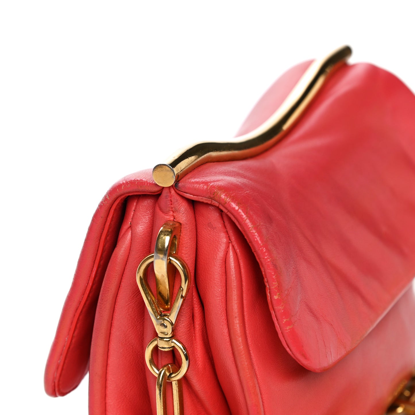 Nappa Shoulder Bag With Chain Red