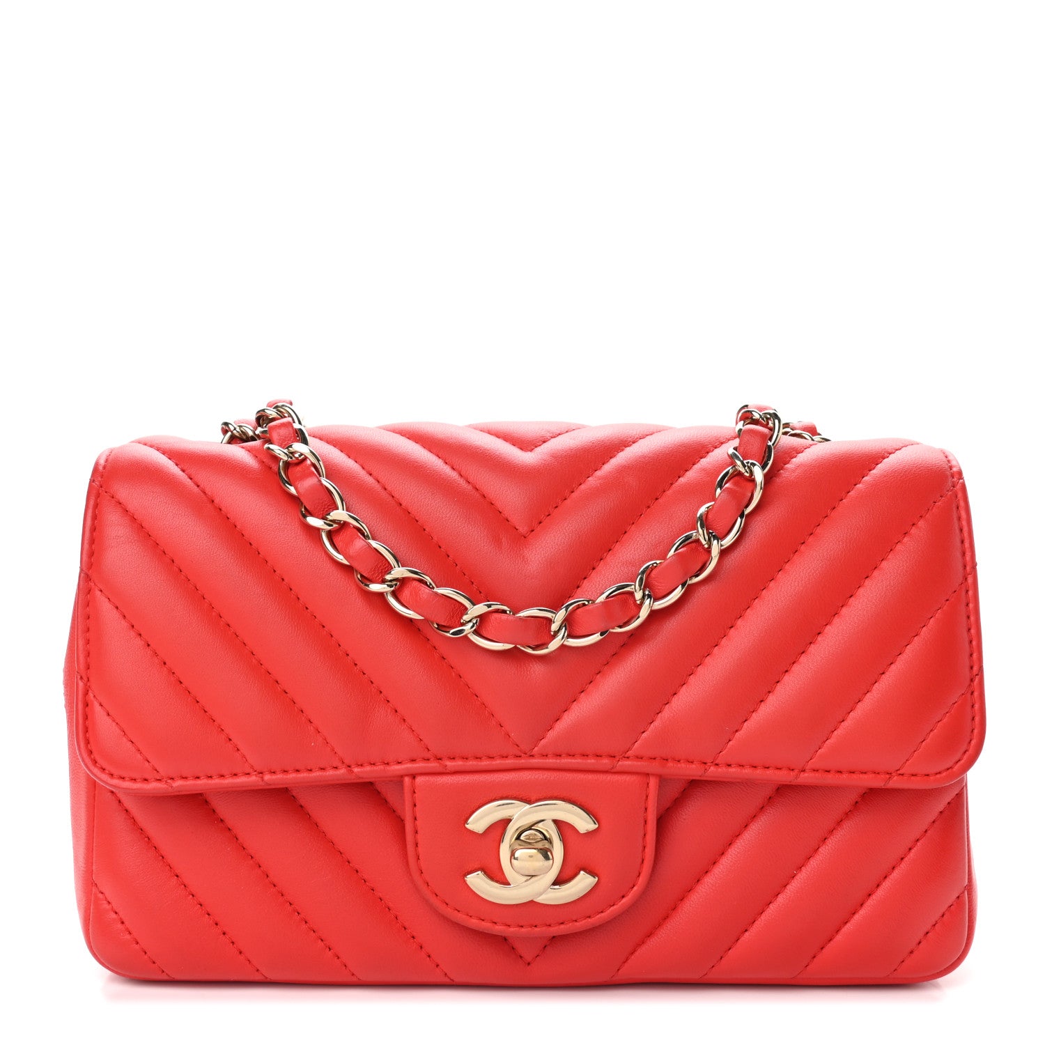Chanel Lambskin Chevron Quilted Mini Rectangular Flap Red 1 of 9