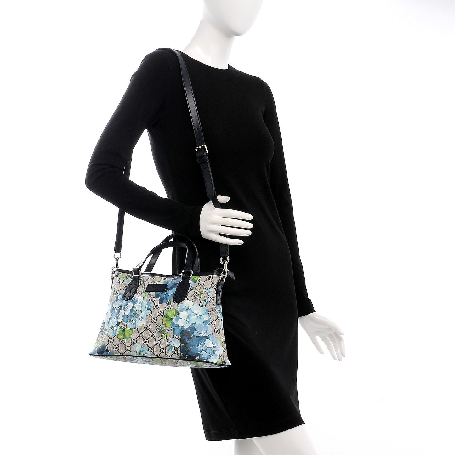 GG Supreme Monogram Blooms Small Zippered Tote Blue