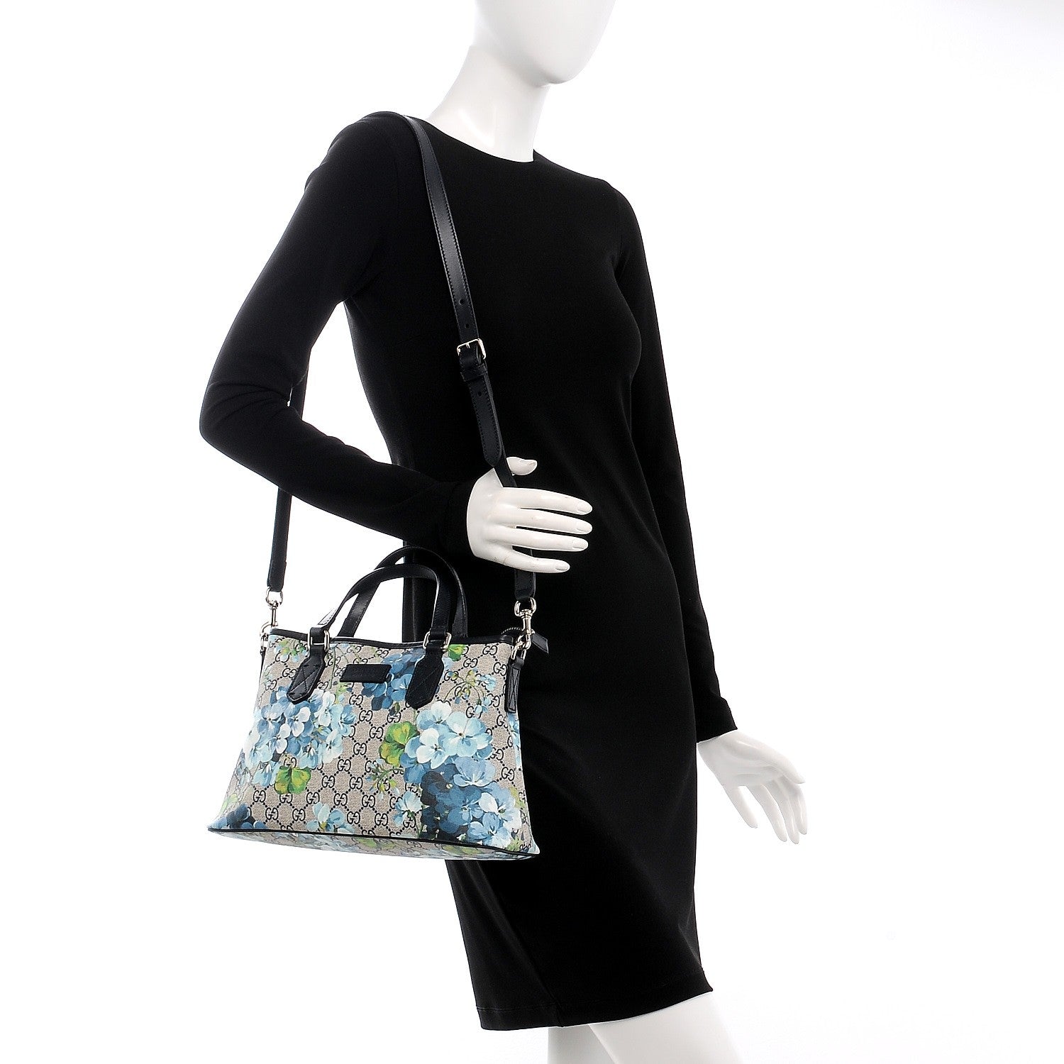 Gucci GG Supreme Monogram Blooms Small Zippered Tote Blue 2 of 9