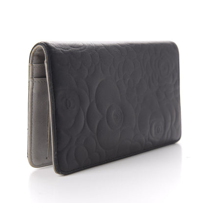 Chanel Lambskin Camellia Embossed Yen Wallet Black 3 of 12