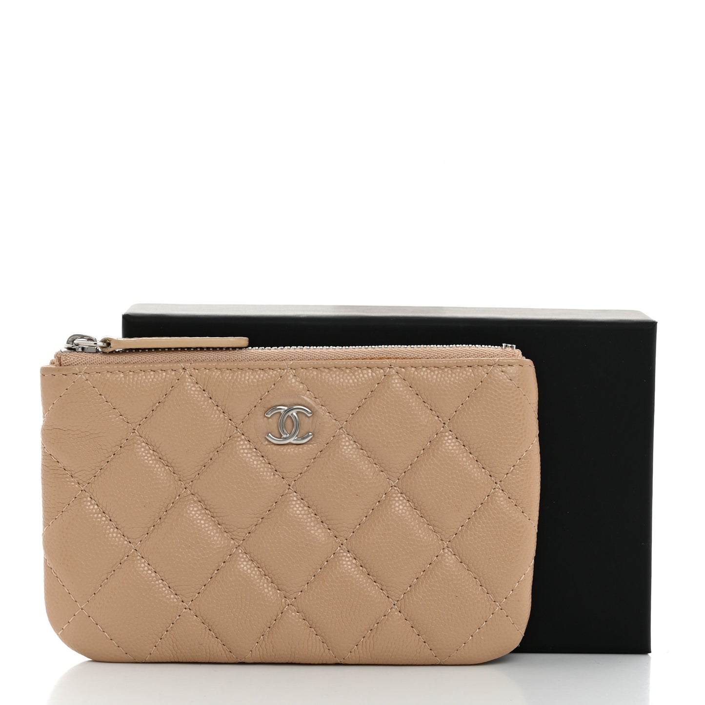 Caviar Quilted Small Cosmetic Case Beige