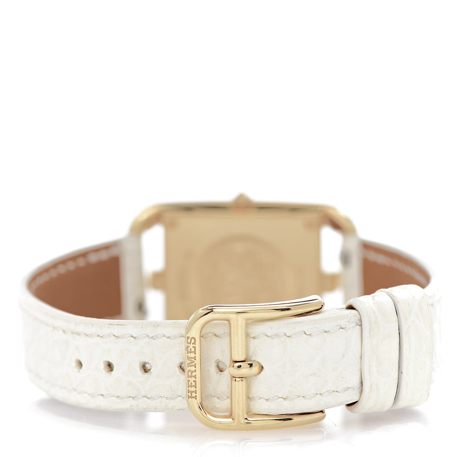 Hermes 18K Yellow Gold Alligator Diamond Bezel Mother of Pearl 23mm Cape Cod Quartz Watch Blanc 4 of 8