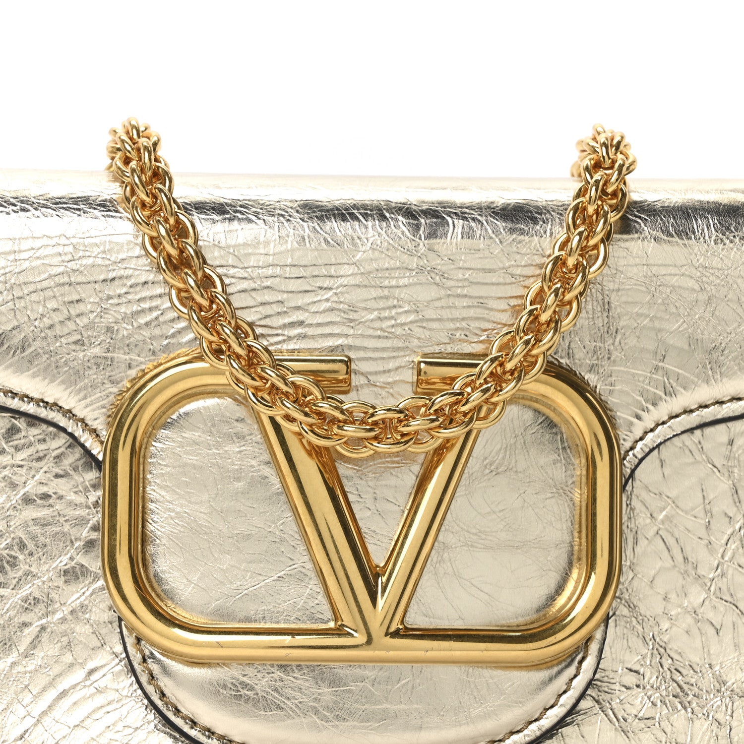Valentino Garavani Metallic Crackle Effect Calfskin Vlogo Small Loco Shoulder Bag Platino 8 of 10