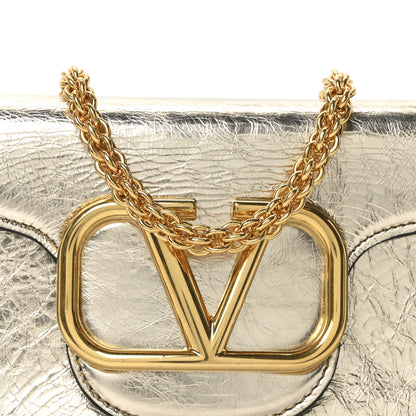 Valentino Garavani Metallic Crackle Effect Calfskin Vlogo Small Loco Shoulder Bag Platino 8 of 10