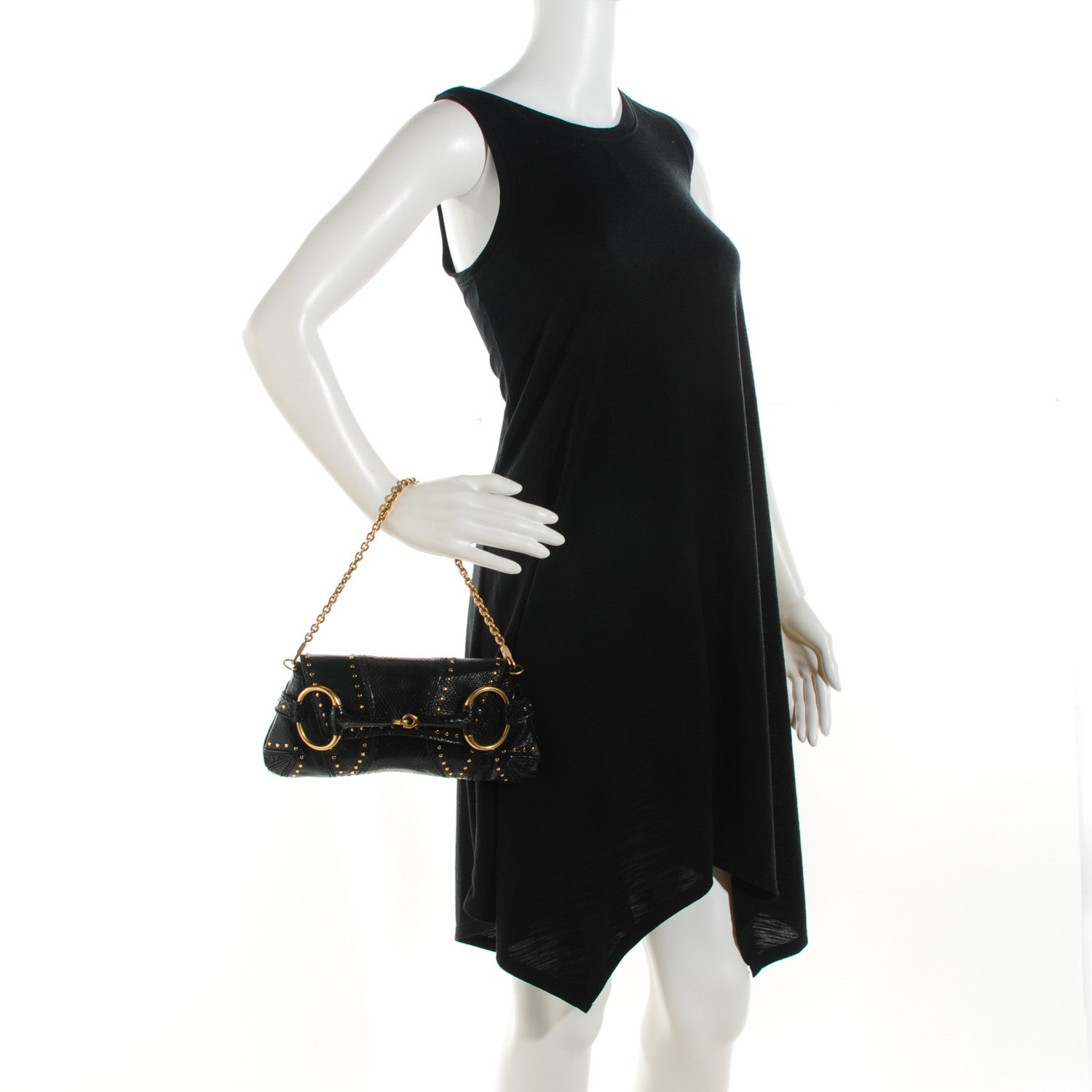 Gucci Python Studded Horsebit Chain Clutch Black 2 of 7