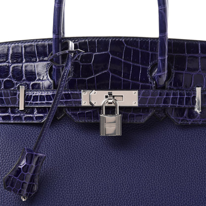 Hermes Togo Shiny Niloticus Crocodile Birkin Touch 30 Bleu Encre 11 of 12