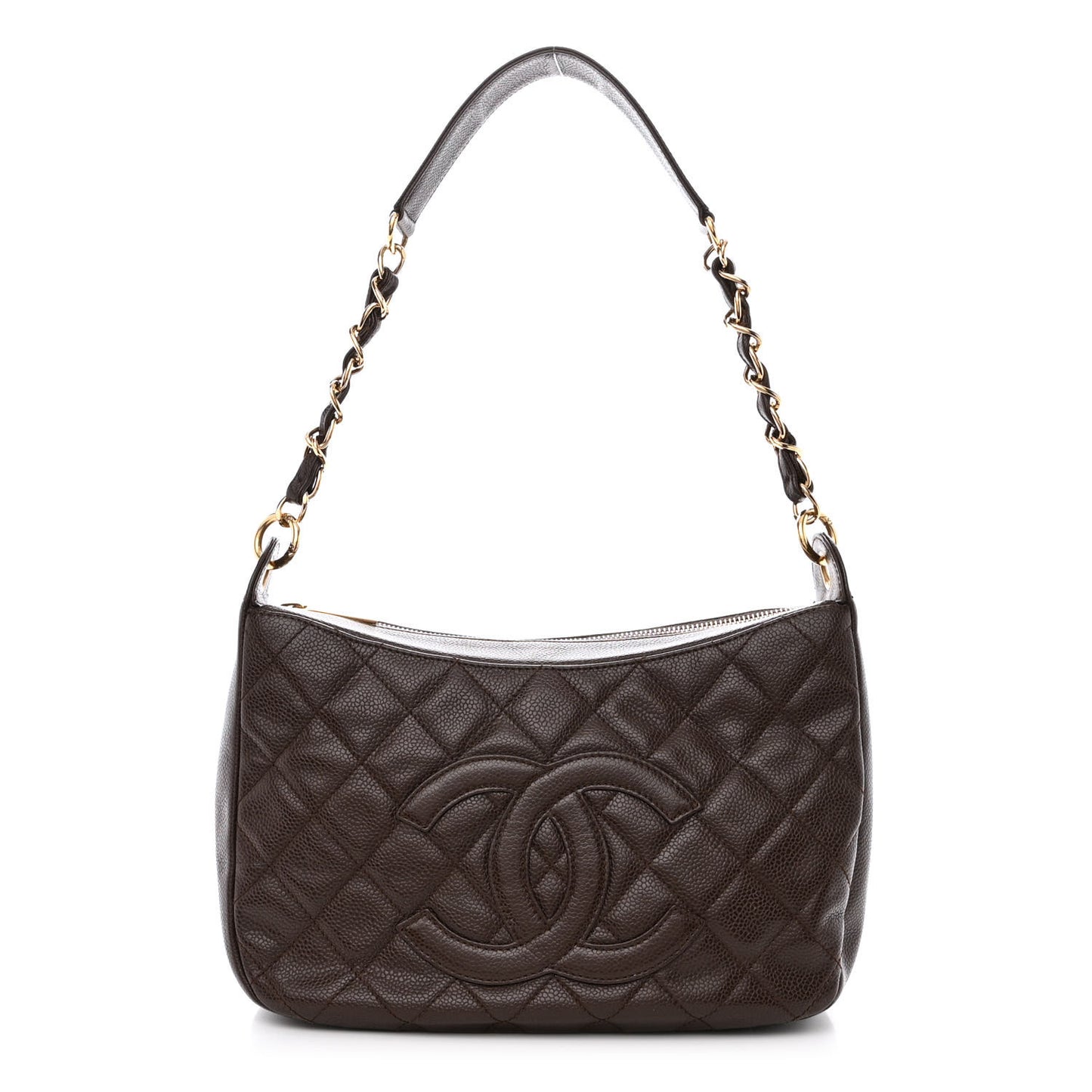 Caviar Quilted Timeless CC Shoulder Bag Brown