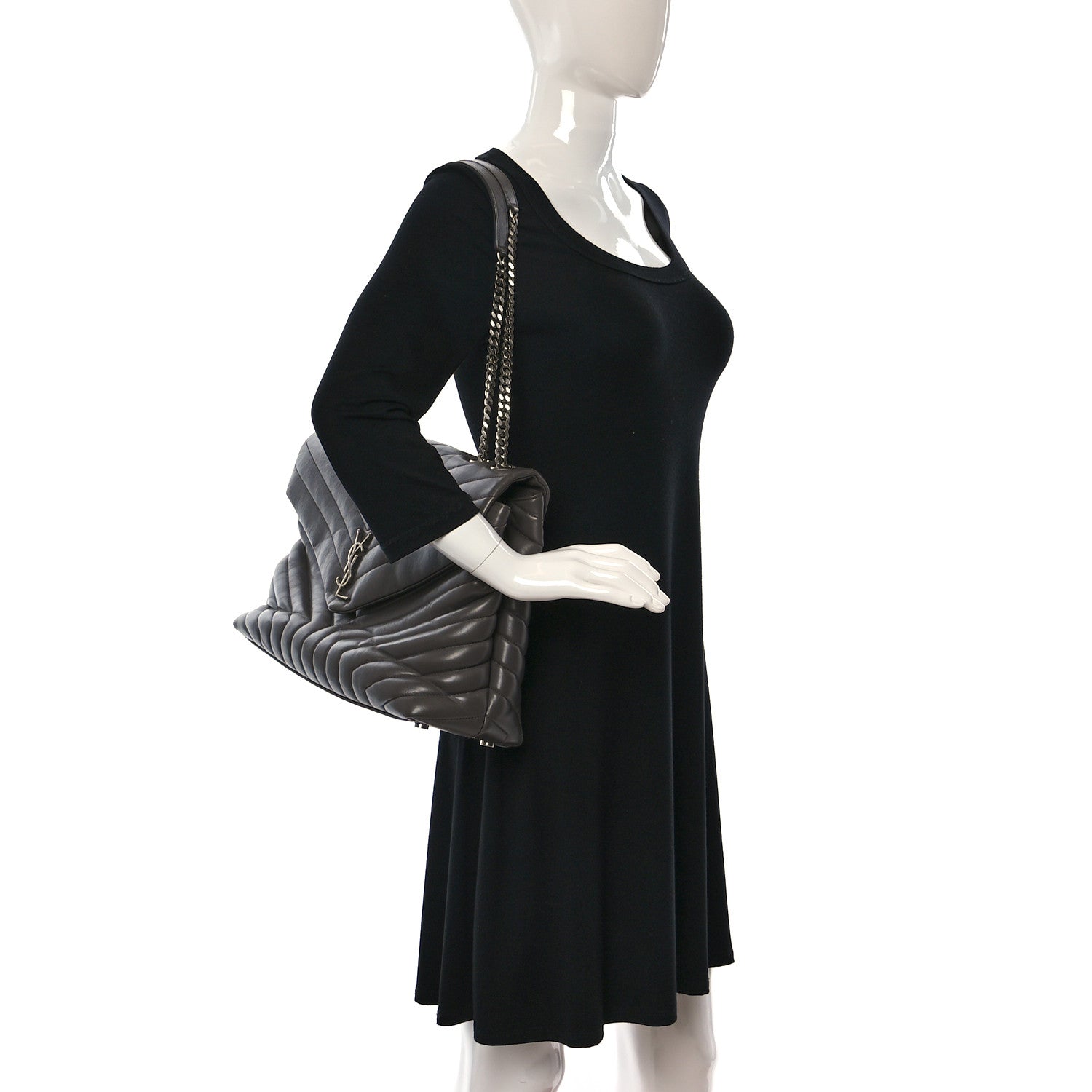 Saint Laurent Calfskin Y Quilted Monogram Large Loulou Chain Satchel Earth 2 of 10