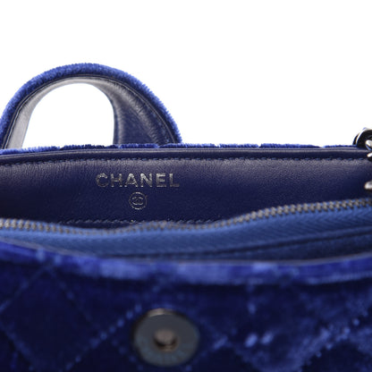 Chanel Velvet Quilted Mini Phone Holder Crossbody Bag Blue 9 of 12