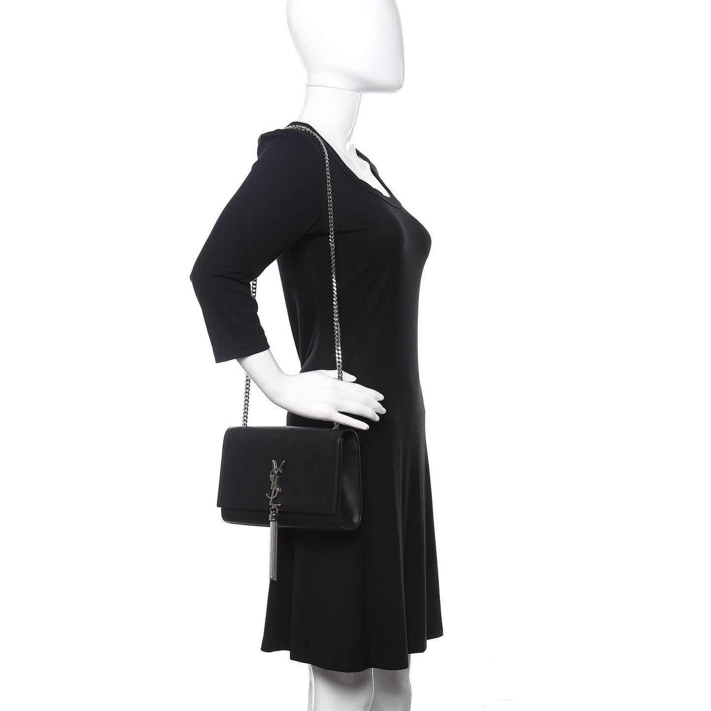 Smooth Calfskin Medium Classic Monogram Kate Tassel Satchel Black