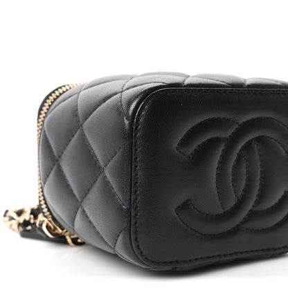 Chanel Lambskin Quilted Mini Enamel CC Pearl Crush Vanity Case With Chain  Black 9 of 10