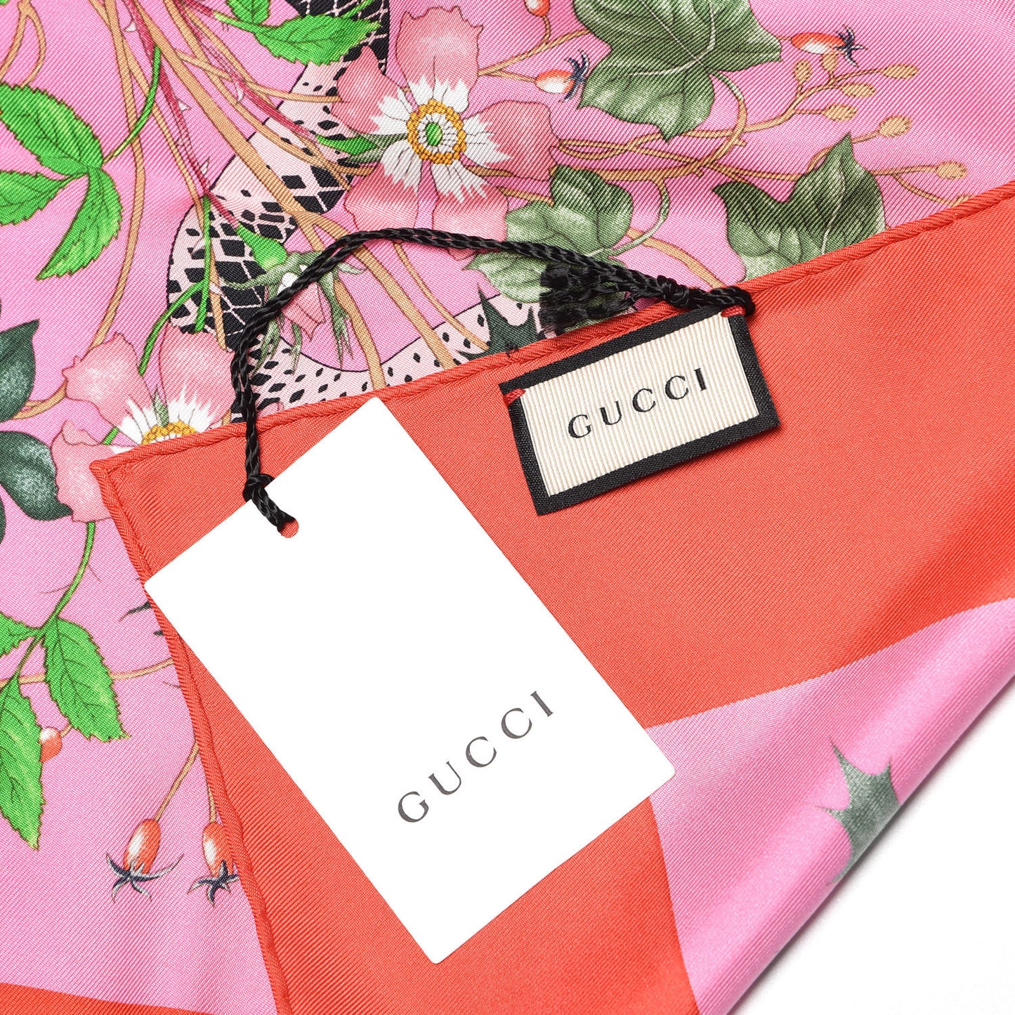 Silk Twill Flora Snake Square Scarf Rose