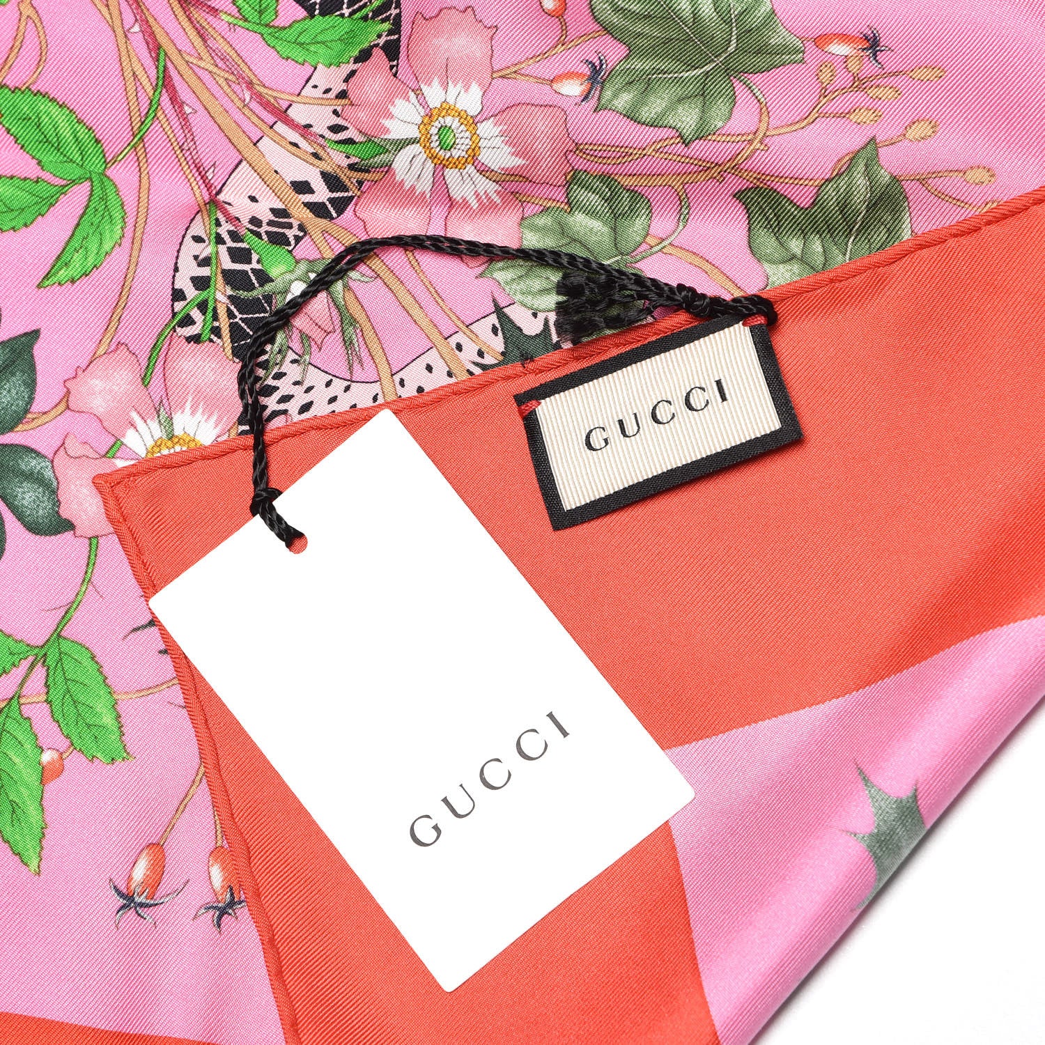 Gucci Silk Twill Flora Snake Square Scarf Rose 4 of 6