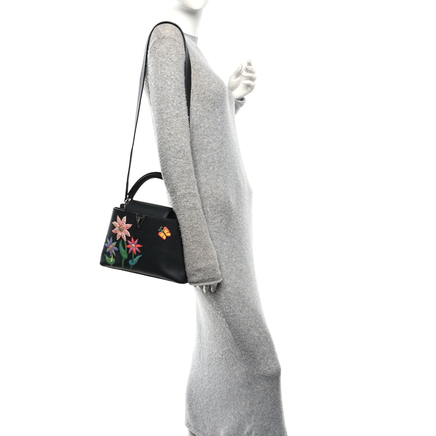 Louis Vuitton LV X YK Taurillon Inlaid Kusama Flowers Capucines BB Black 2 of 9