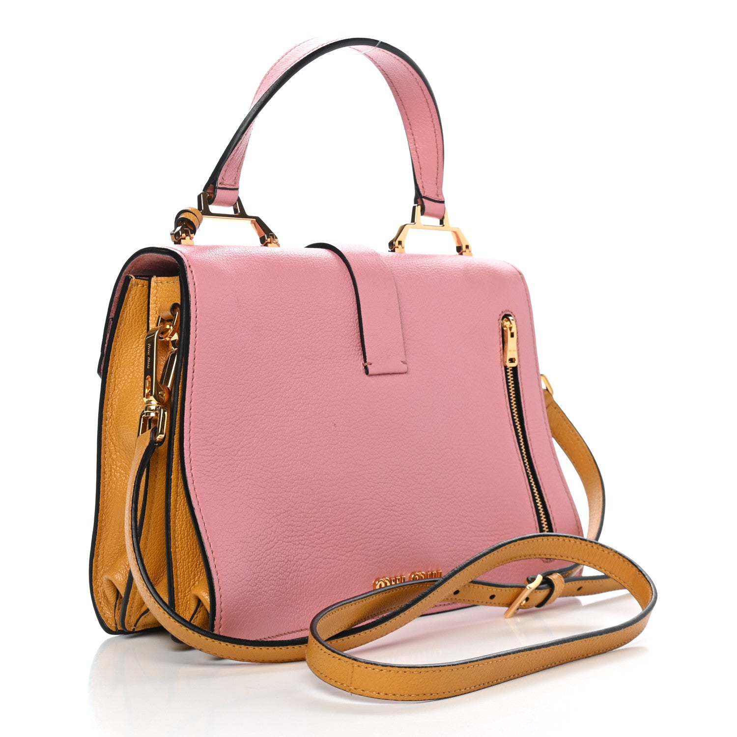 Miu Miu Goatskin Madras Top Handle Bag Rosa Soleil 2 of 7
