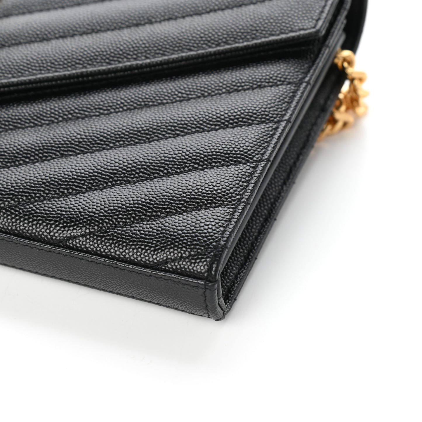 Grain De Poudre Matelasse Chevron Monogram Chain Wallet Black