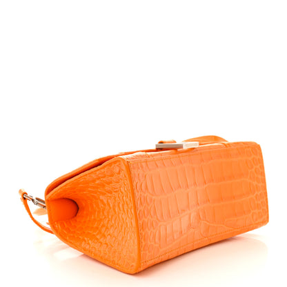 Balenciaga Shiny Calfskin Crocodile Embossed Small Hourglass Top Handle Bag Pop Orange 4 of 11