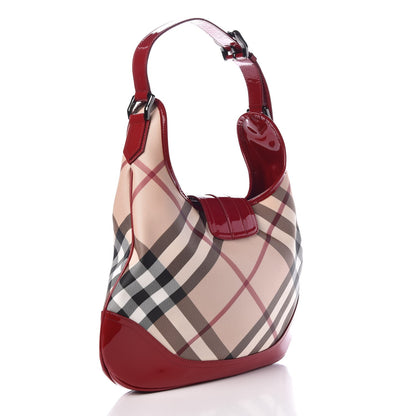 Burberry Patent Nova Check Brook Hobo Military Red 3 of 9