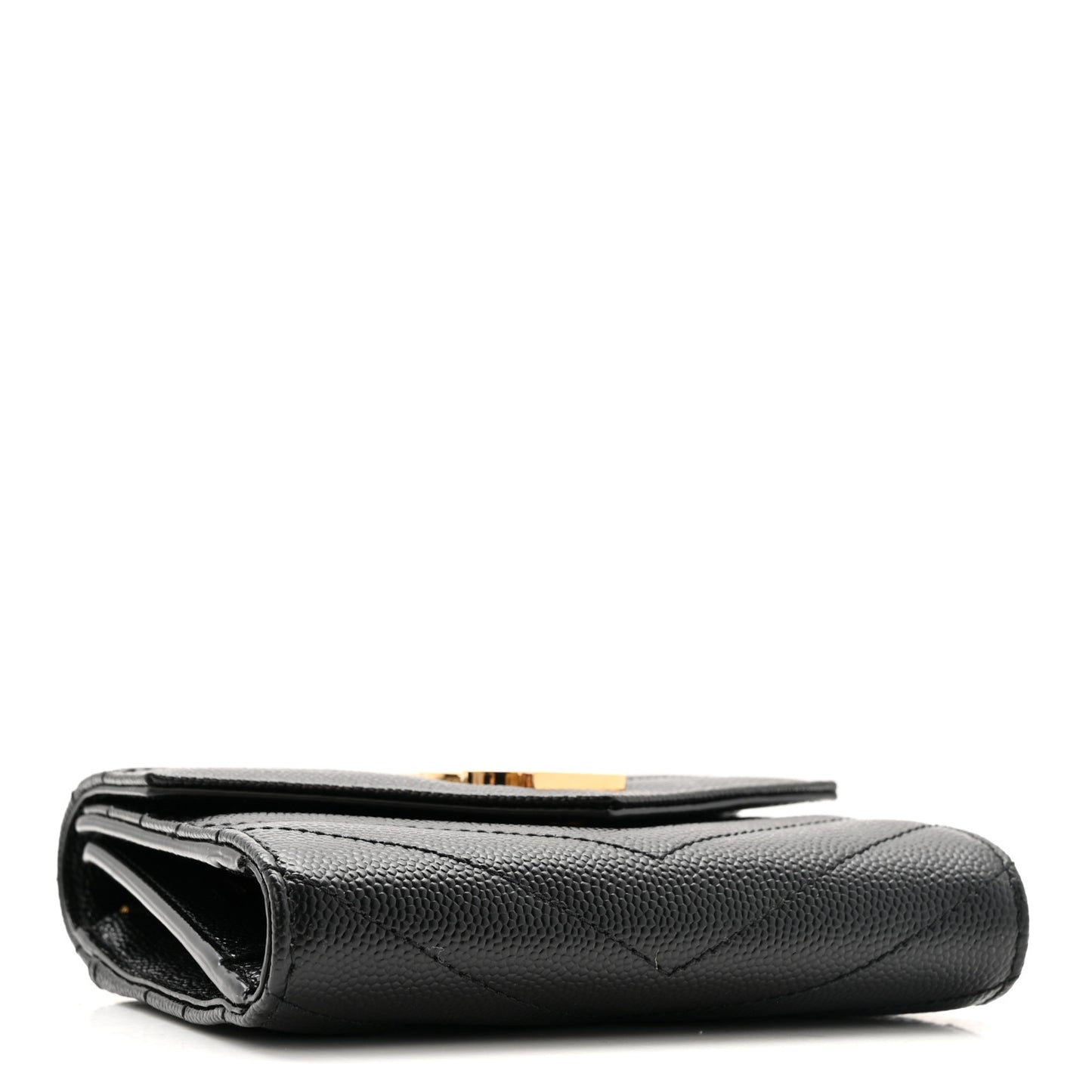 Grain De Poudre Matelasse Chevron Monogram Compact Tri Fold Wallet Black