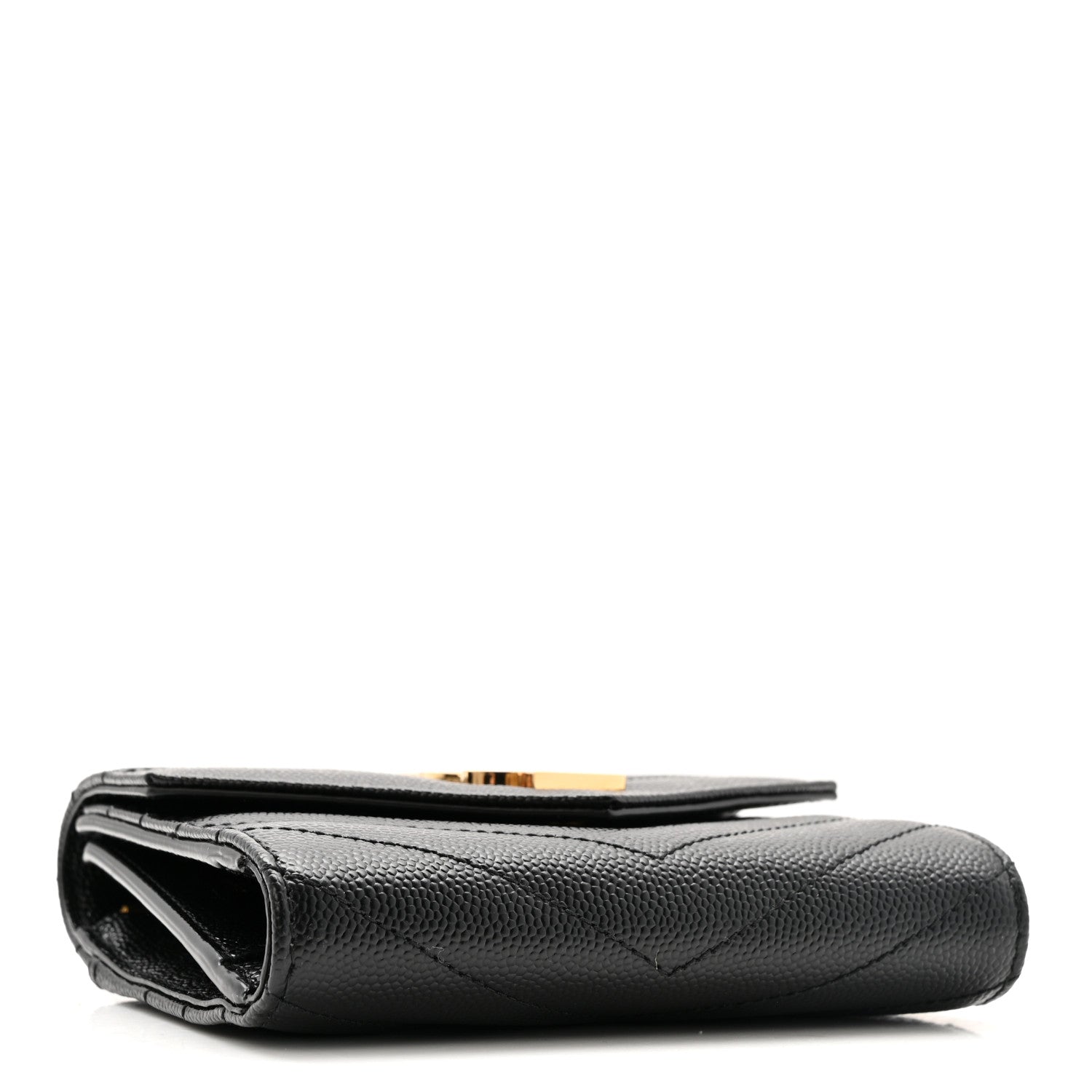 Saint Laurent Grain De Poudre Matelasse Chevron Monogram Compact Tri Fold Wallet Black 4 of 7