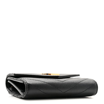 Saint Laurent Grain De Poudre Matelasse Chevron Monogram Compact Tri Fold Wallet Black 4 of 7