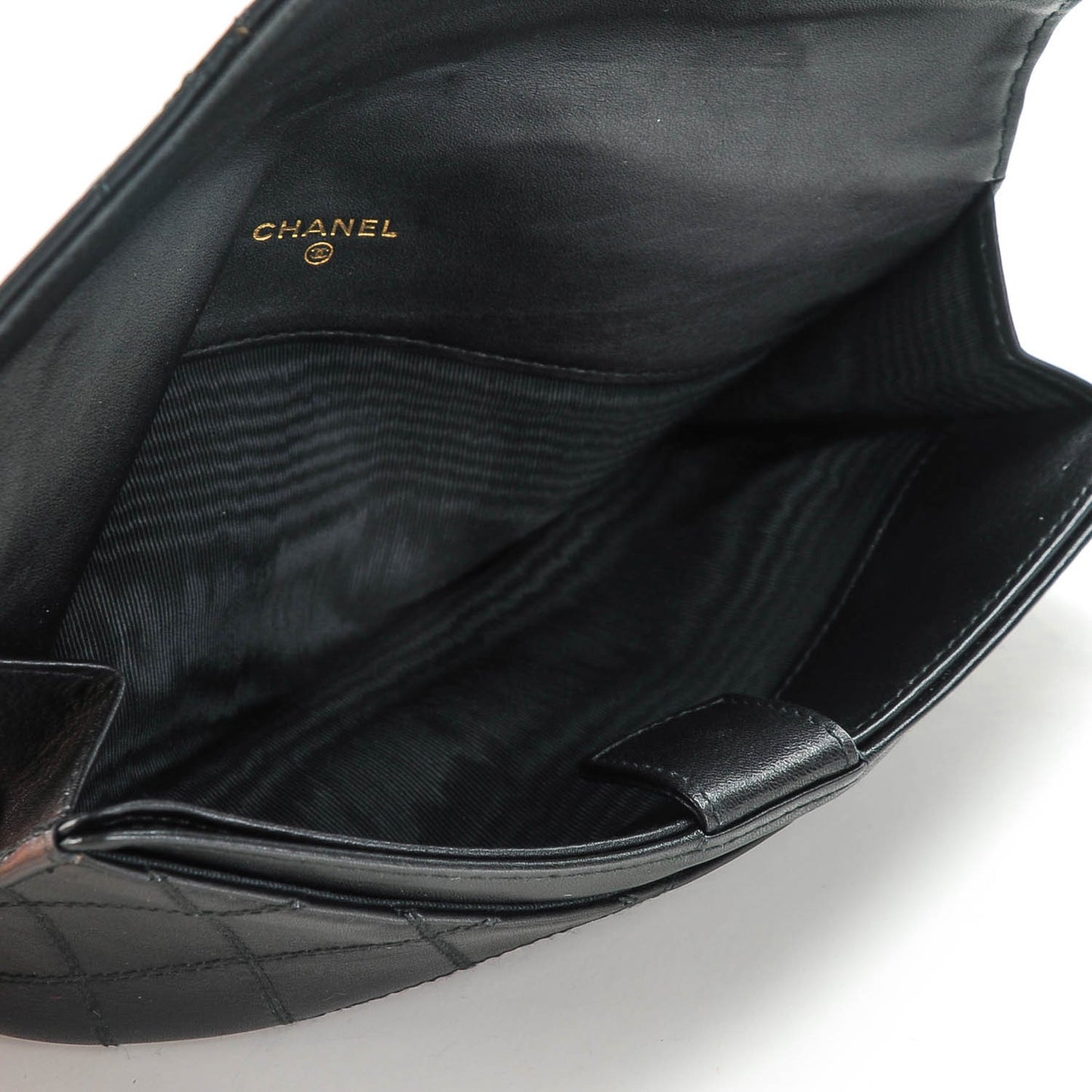 Lambskin Diamond Stitched Long Flap Wallet Black