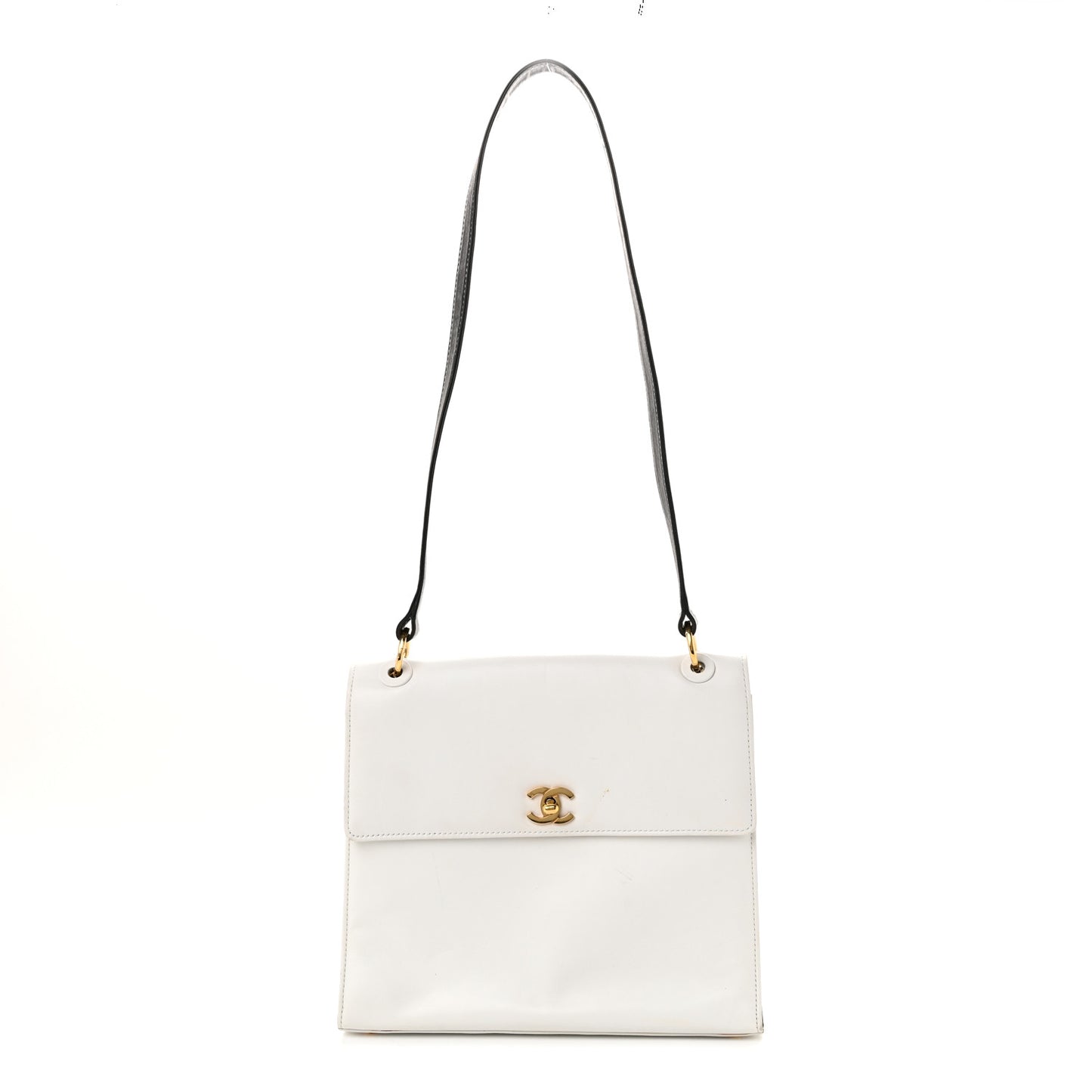 Calfskin Flap Shoulder Bag White Black