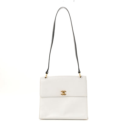 Chanel Calfskin Flap Shoulder Bag White Black 1 of 12