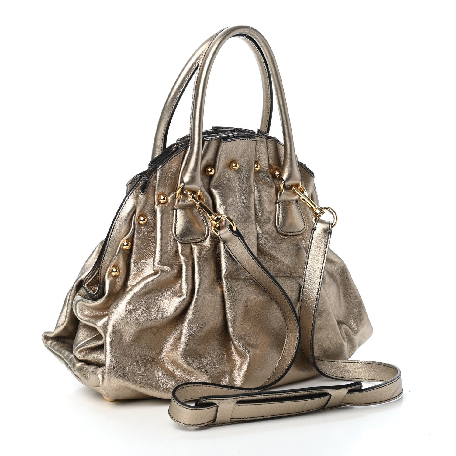 Valentino Garavani Metallic Calfskin Vanite Studded Dome Satchel Gold 2 of 4