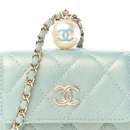 Chanel Iridescent Caviar Quilted Pearl On Top Coin Purse With Chain Light Green 11 of 12