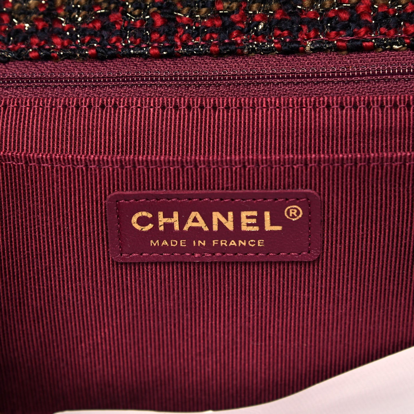 Tweed Chevron Quilted Medium Flap Red Gold