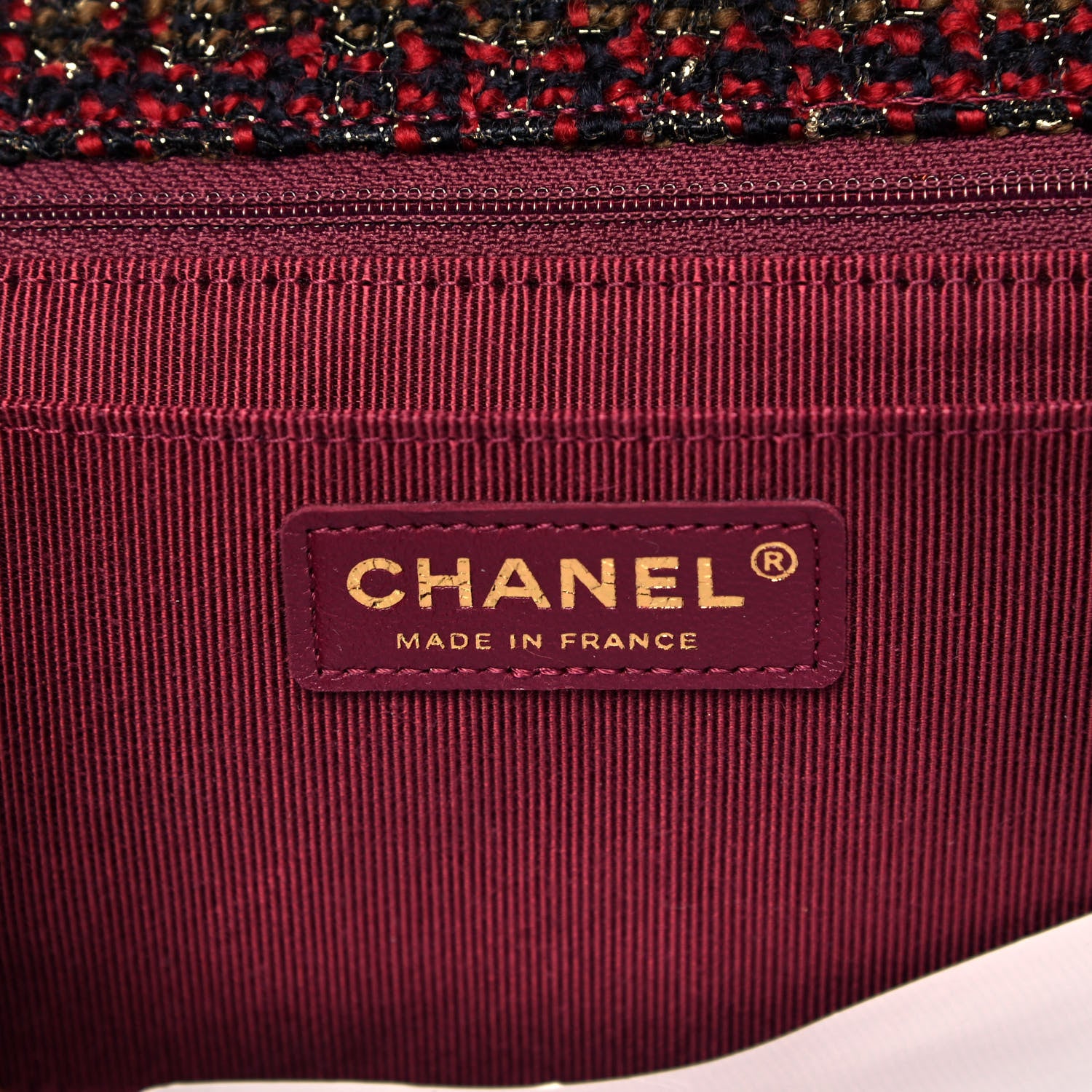 Chanel Tweed Chevron Quilted Medium Flap Red Gold 8 of 9