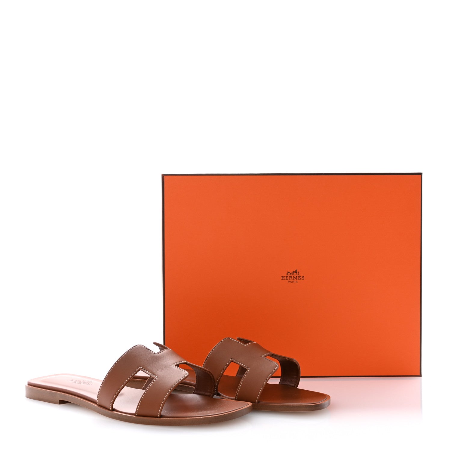 Hermes Box Calfskin Oran Sandals 37.5 Gold 10 of 10