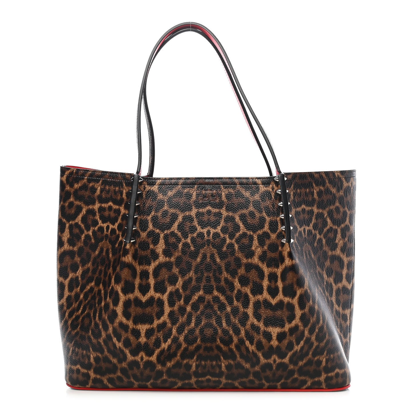 Calfskin Empire Leopard Print Spiked Large Cabarock Shopper Tote Brown