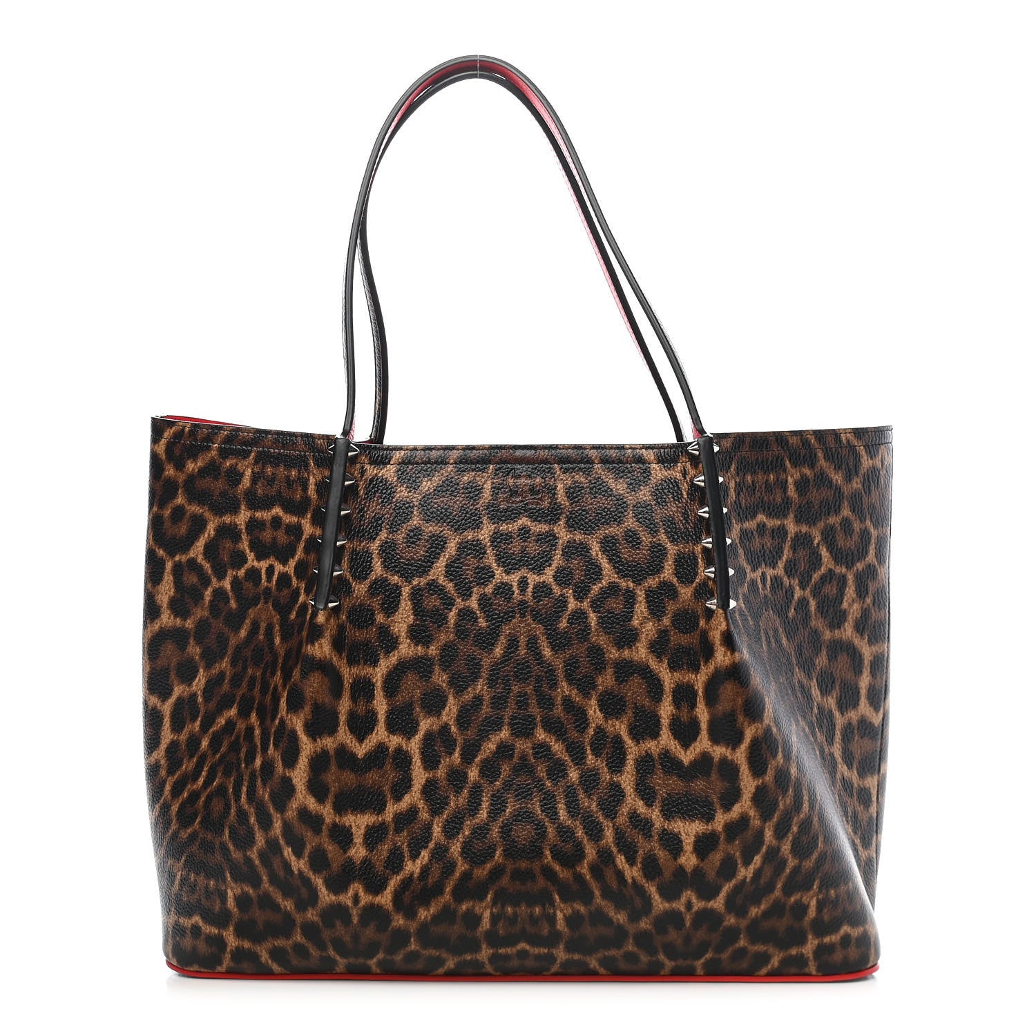 Christian Louboutin Calfskin Empire Leopard Print Spiked Large Cabarock Shopper Tote Brown 1 of 7