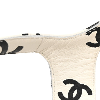 Chanel Printed Lambskin Coco Beach Platform Sandals 37 White Black 15 of 15