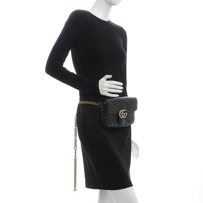 Gucci Calfskin Matelasse Pearly GG Marmont Chain Belt Bag Black 2 of 7