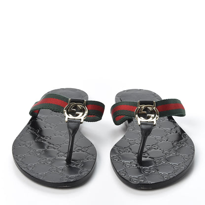 Gucci Nylon Guccissima Web Womens Thong Sandals 36 Green Red Black 3 of 8