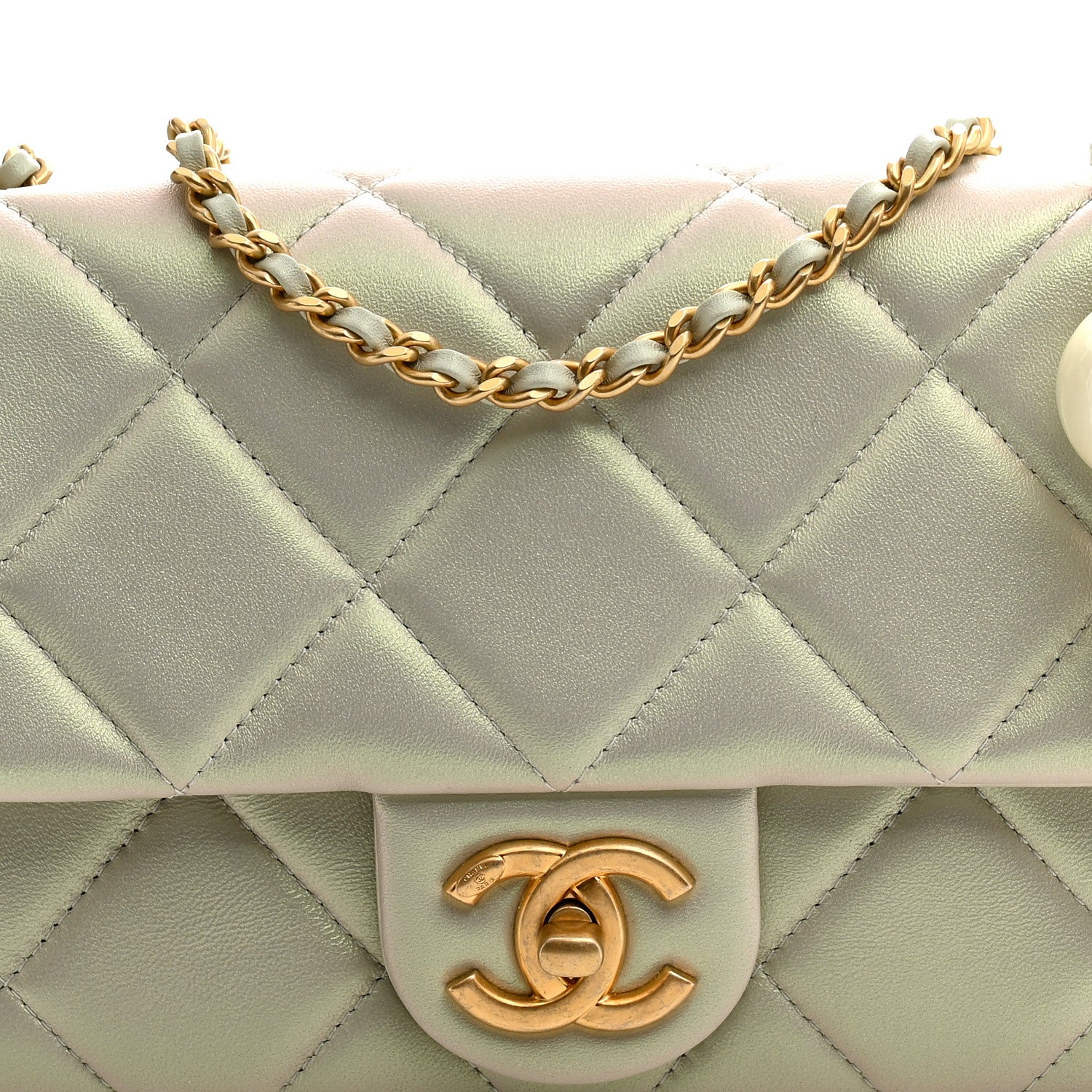 Chanel Pearly Lambskin Quilted Pearl Small Flap Light Grey 15 of 21