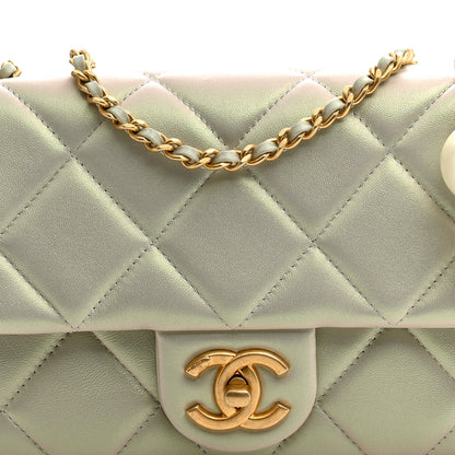 Chanel Pearly Lambskin Quilted Pearl Small Flap Light Grey 15 of 21