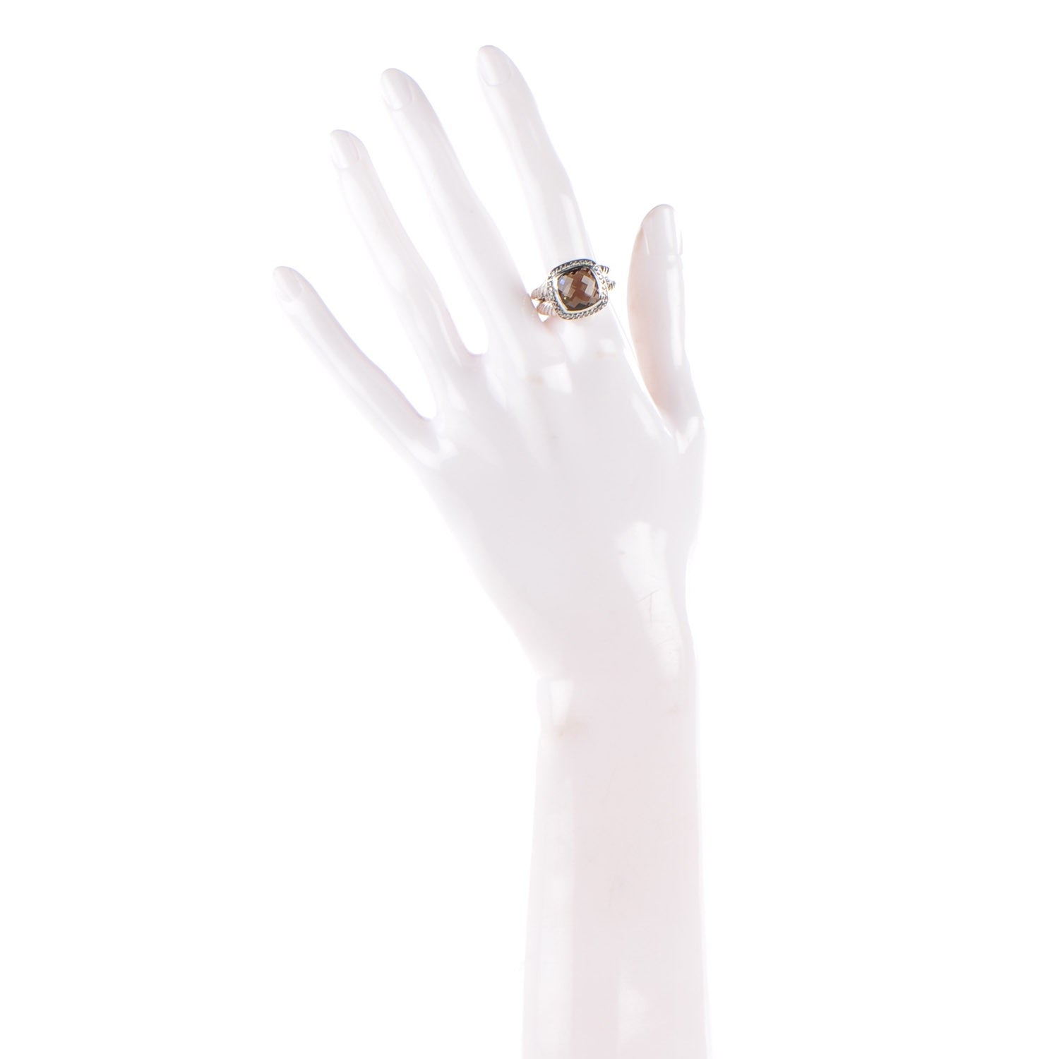 David Yurman Sterling Silver Diamond Smoky Quartz 11mm Albion Ring 56 7.5 2 of 5