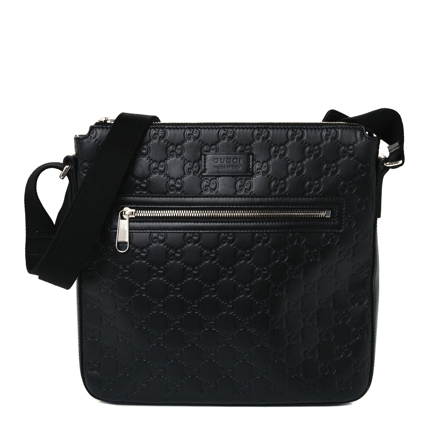 Gucci Guccissima Signature Medium Flat Messenger Bag Black 1 of 11