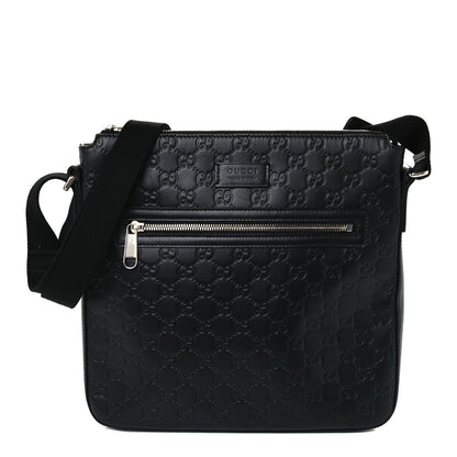 Gucci Guccissima Signature Medium Flat Messenger Bag Black 1 of 11